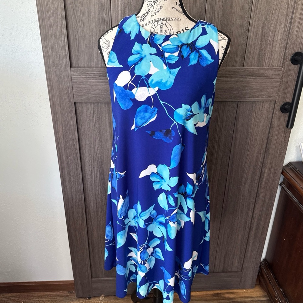 Lauren Ralph Lauren Blue Floral A Line  Sleeveless Dress Size 8